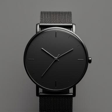 Dark gray minimalist watch with mesh band.