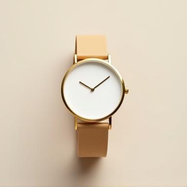 Gold minimalist watch with white dial.